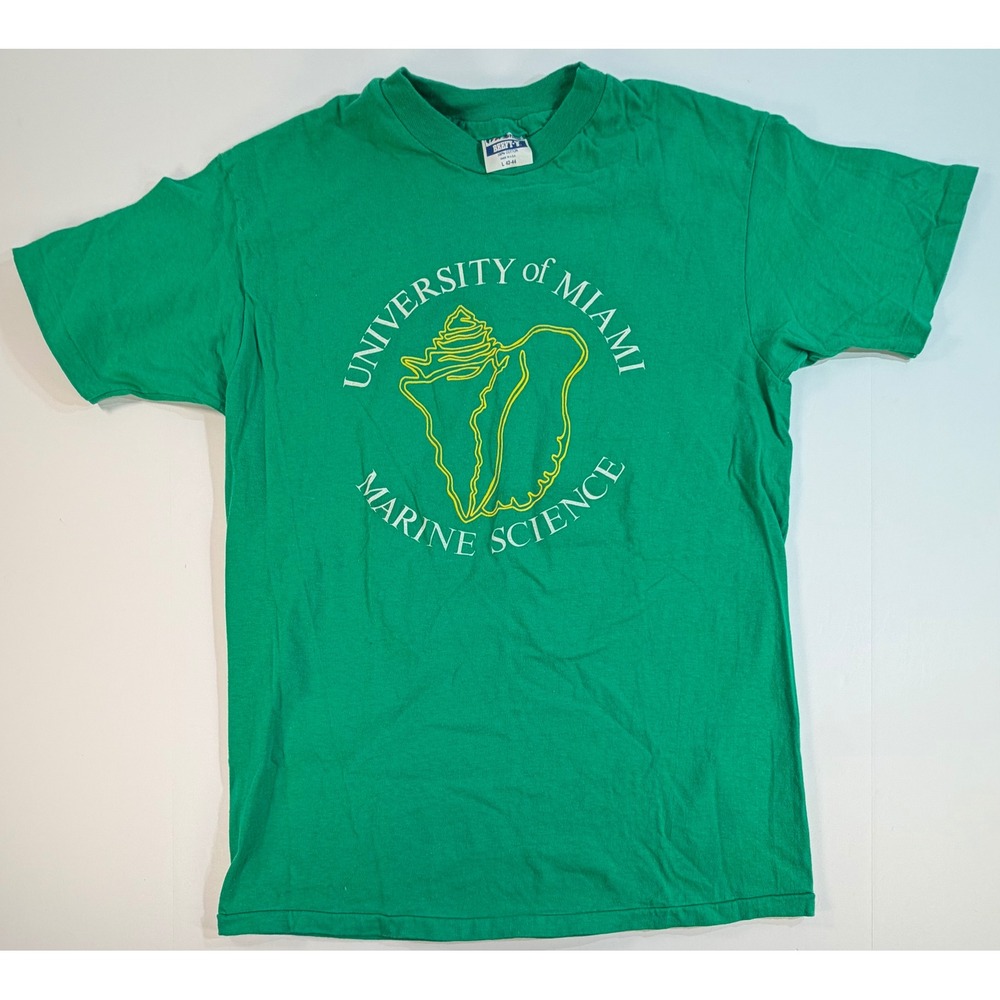 Vintage Hanes Beefy-T University of Miami Marine Science T-Shirt Green Large USA